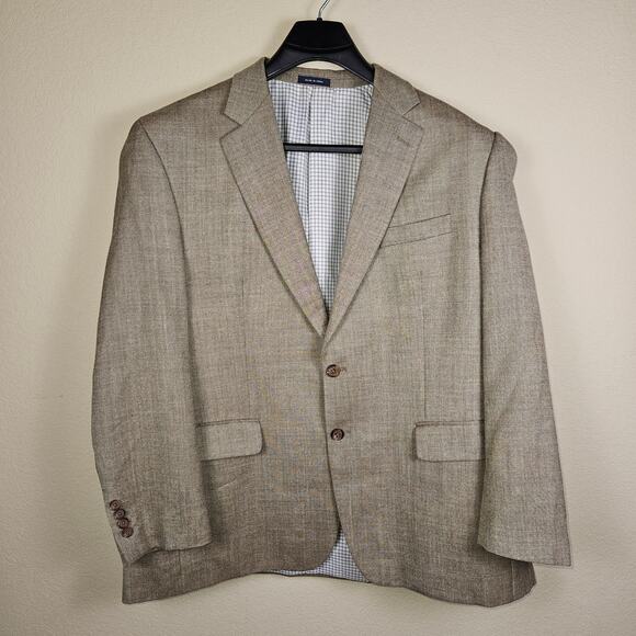 Ralph Lauren Silk Wool Linen Blend Sport Coat Mens 46R Blazer Tan Hopsack Jacket - Picture 1 of 16